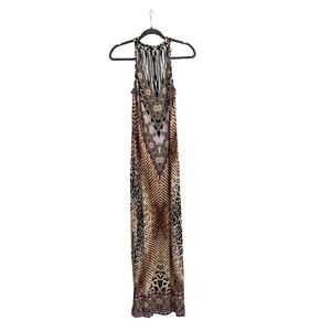 Venus Animal Print Halter Top Open Back Maxi Dress Resort Vacation Size Small